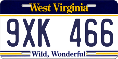 WV license plate 9XK466