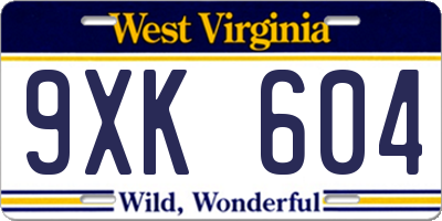 WV license plate 9XK604