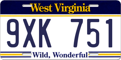 WV license plate 9XK751