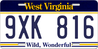 WV license plate 9XK816