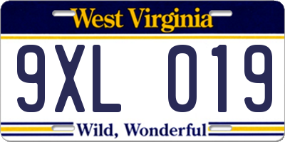 WV license plate 9XL019