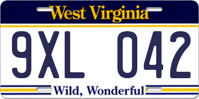 WV license plate 9XL042