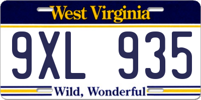 WV license plate 9XL935