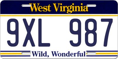 WV license plate 9XL987