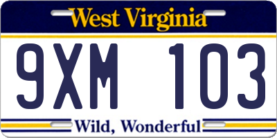 WV license plate 9XM103