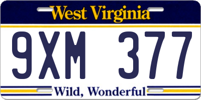 WV license plate 9XM377