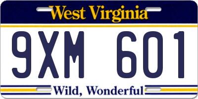 WV license plate 9XM601