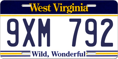 WV license plate 9XM792