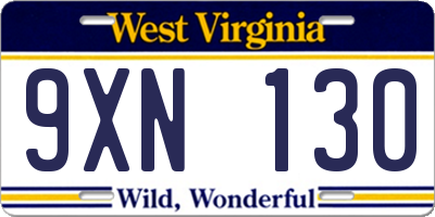 WV license plate 9XN130