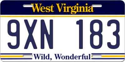 WV license plate 9XN183
