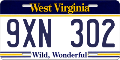 WV license plate 9XN302