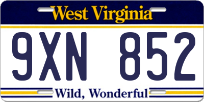 WV license plate 9XN852