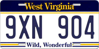 WV license plate 9XN904
