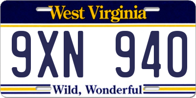 WV license plate 9XN940