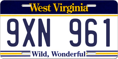WV license plate 9XN961