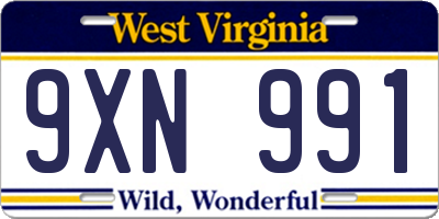 WV license plate 9XN991