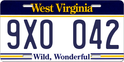 WV license plate 9XO042