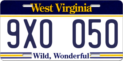 WV license plate 9XO050
