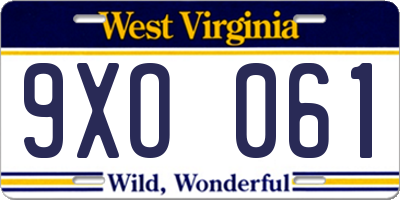 WV license plate 9XO061