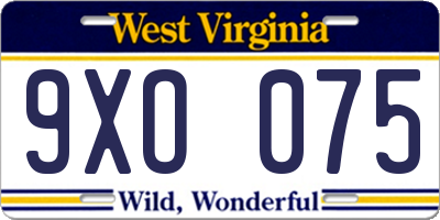 WV license plate 9XO075