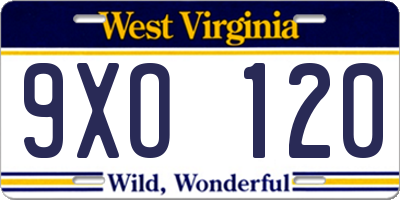 WV license plate 9XO120