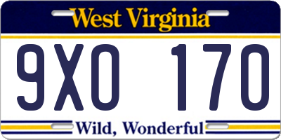 WV license plate 9XO170