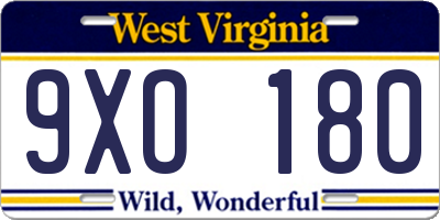 WV license plate 9XO180