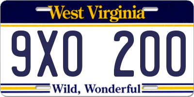 WV license plate 9XO200