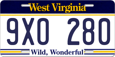WV license plate 9XO280