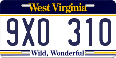 WV license plate 9XO310