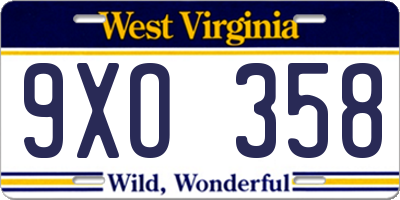 WV license plate 9XO358