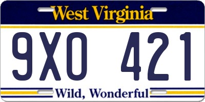 WV license plate 9XO421