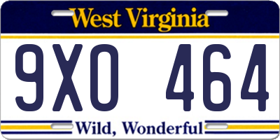 WV license plate 9XO464