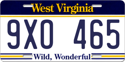 WV license plate 9XO465