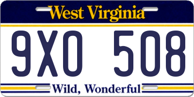 WV license plate 9XO508