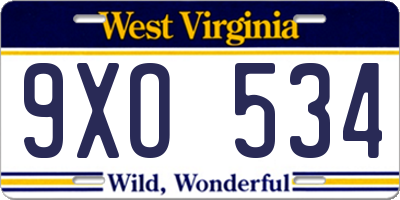 WV license plate 9XO534