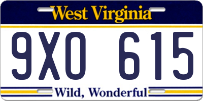 WV license plate 9XO615