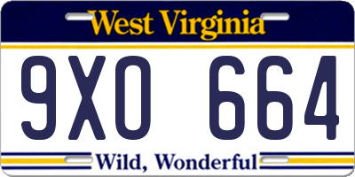 WV license plate 9XO664