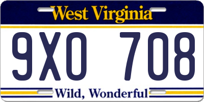 WV license plate 9XO708