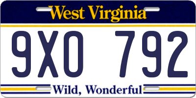 WV license plate 9XO792
