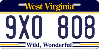 WV license plate 9XO808
