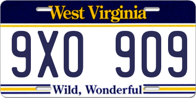 WV license plate 9XO909