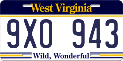 WV license plate 9XO943