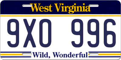 WV license plate 9XO996