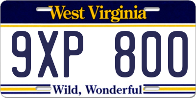 WV license plate 9XP800