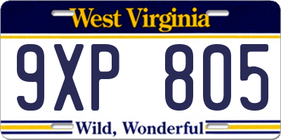 WV license plate 9XP805