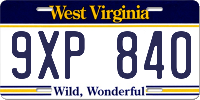 WV license plate 9XP840