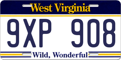 WV license plate 9XP908