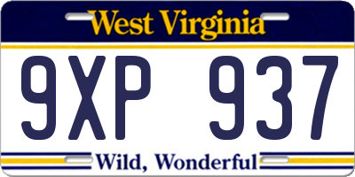 WV license plate 9XP937