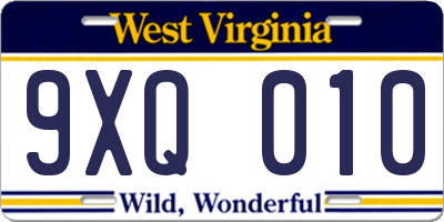 WV license plate 9XQ010